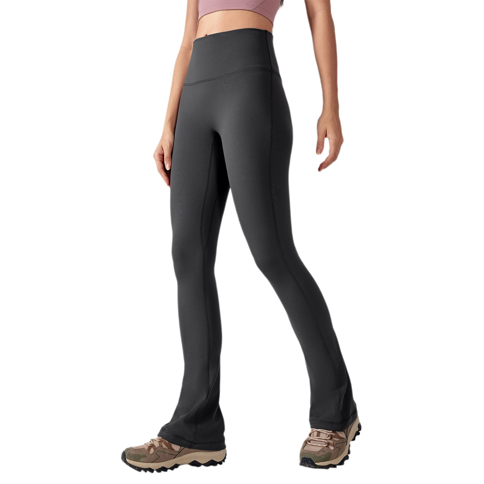 thumbnail image 1 of Pantalones deportivos de yoga: leggings acampanados de cintura alta, nailon y spandex, ropa deportiva elegante, cómodos y elásticos., 1 of 8